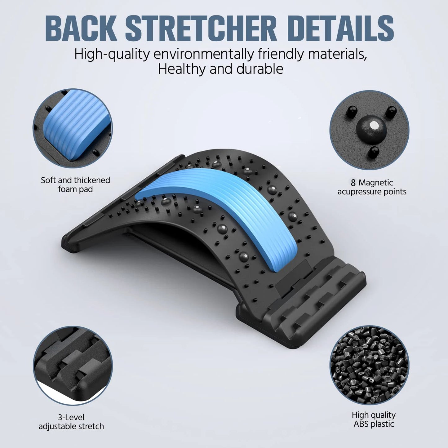 TruuFit Back Stretcher for Instant Lower Back Pain Relief – 3-Level Adjustable Posture Corrector